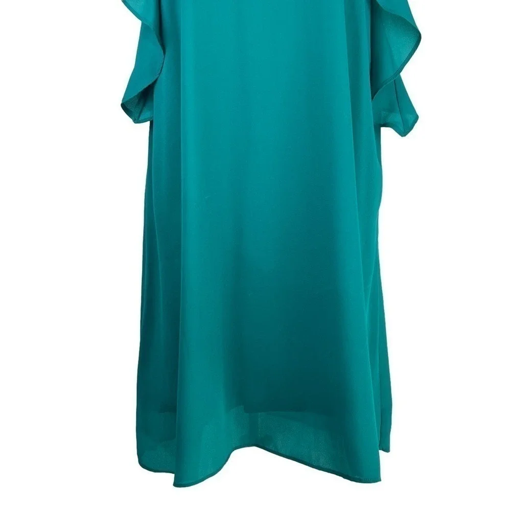 NSR Napean Sea Rd Teal Halter Ruffle Cold Shoulder‎ Dress Medium NWT